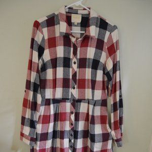 Modcloth JamGirl Flannel Shirt Dress, Mixed Berry